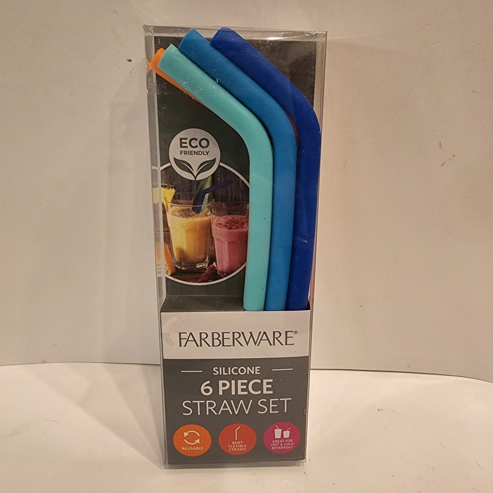 Farberware 6Pcs Reusable 100% Silicone Straw Dishwasher & Microwave Safe